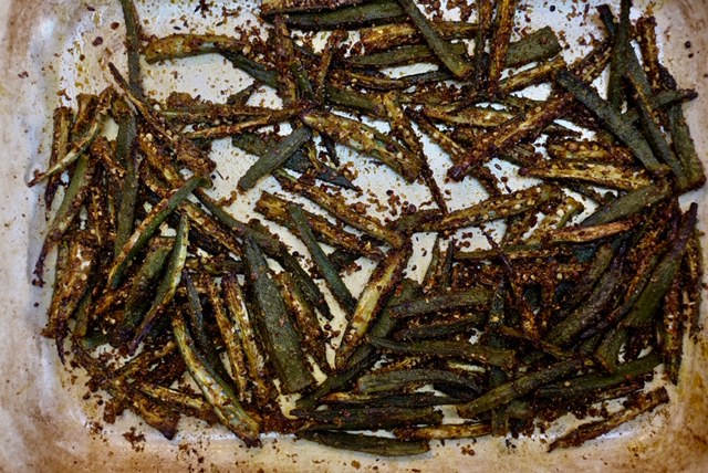 baked tray with okra